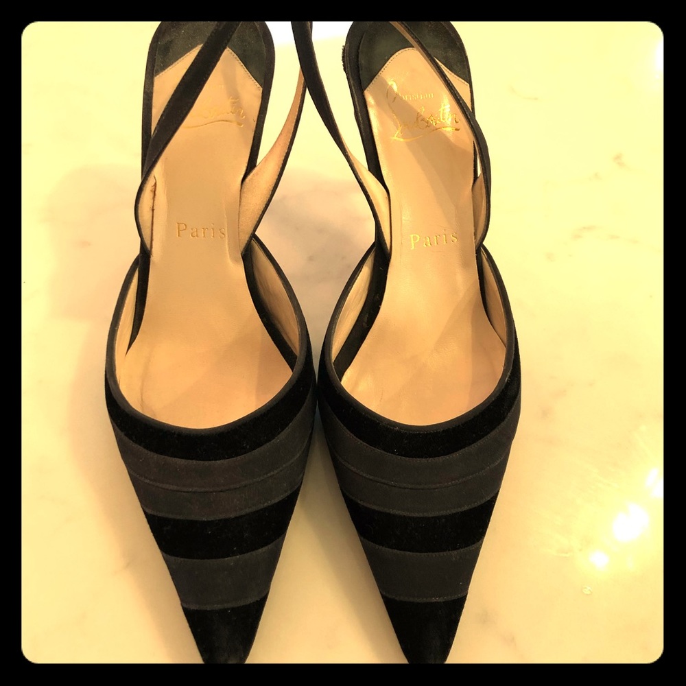 Christian Louboutin black mules with heel strap